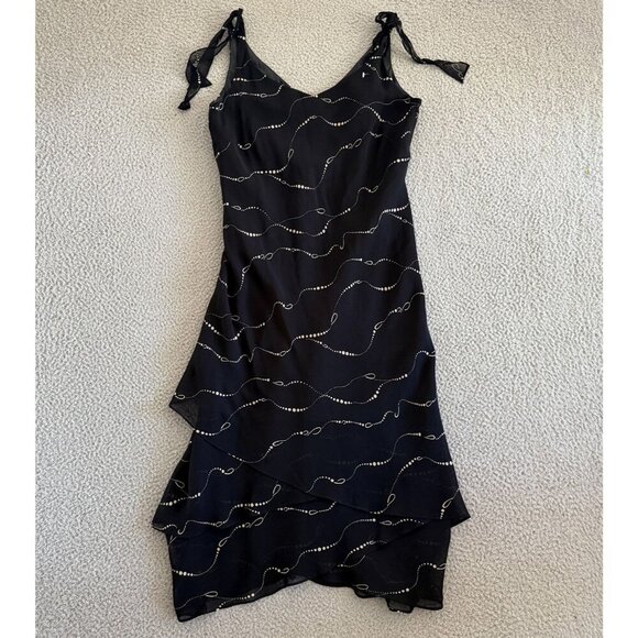Evan-Picone Dress Black Sleeveless Midi Asymmetrical Dot Print Viscose - Picture 1 of 8
